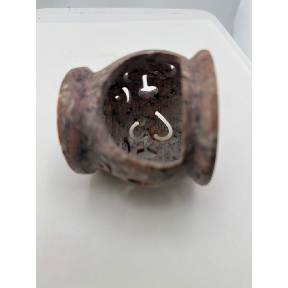 Pink Soapstone Oil Burner Tea Light Holder Moon Star Carved Stone - Picture 3 of 6